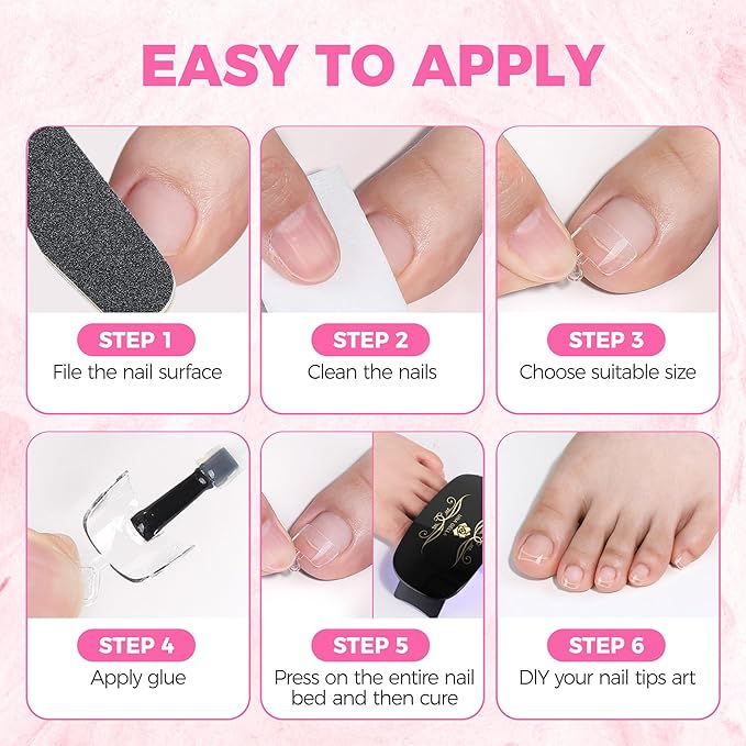 UNA GELLA Toe Nail Tips Squavol 510 Pcs - Soft Gel Nail Tips Acrylic Nails, Squave Round Half-Cover Nail Forms for Toe Nail Extension, Flexible Pre-filed False Toe Nails for Home DIY & Salon,15 Sizes