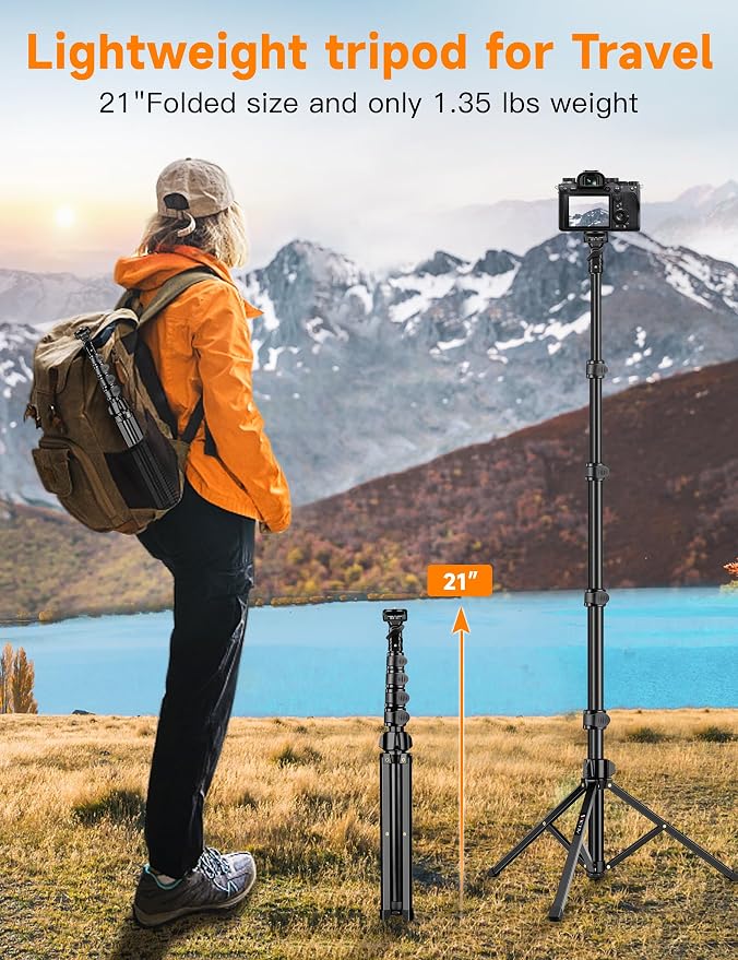 Phone Tripod, 71" Portable Cellphone Tripod Stand with Remote | Camera Stand for iPhone with Phone Holder, Compatible with Camera iPhone/Android Smartphone/Gopro