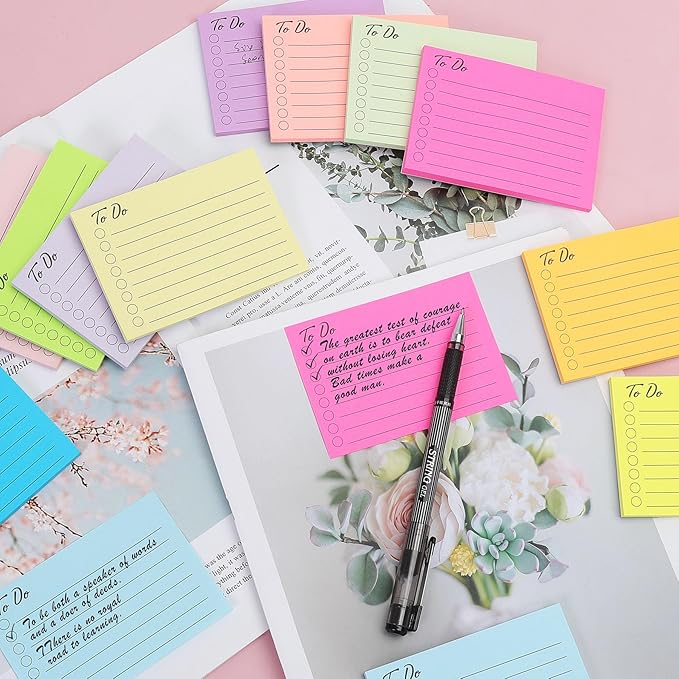 12 Pads to Do List Sticky Notes, 504 Sheets, 3x4 Inch with Line Adhesive Memo, 12 Bright Multi Colors Lined Self-Stick Note Pads, to Do List Notepad, Easy to Use for Home, Office, Notebook