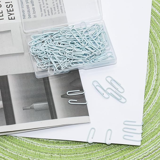 100 Pcs Light Blue Paper Clips, 1.1 Inch (28mm) Colorful Paperclips | Vinyl Coated, Colored Paper Clips, Rust Proof, for Office, School, DIY, Bookmarks and Document Organization