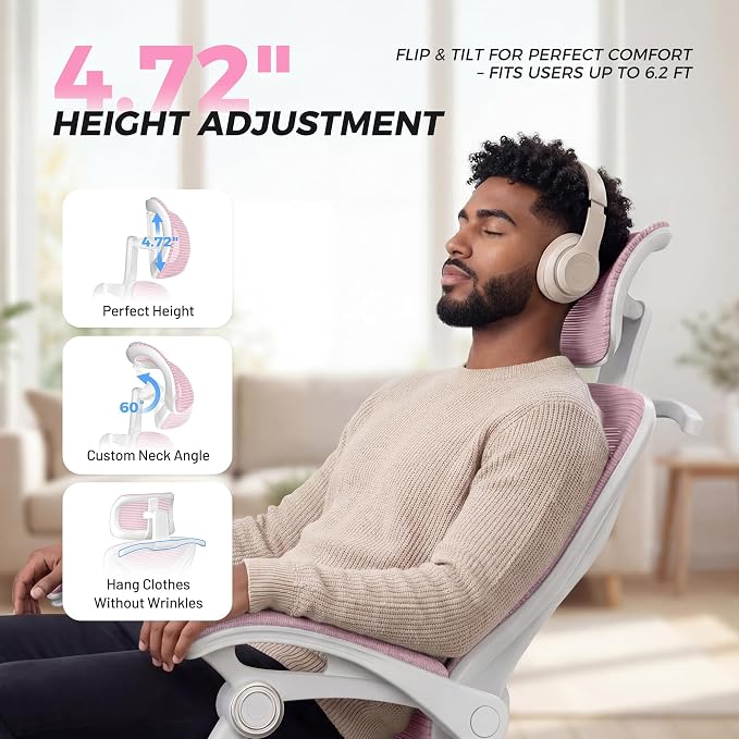 CYKOV Ergonomic Office Chair, Reclining, Footrest, Adjustable Lumbar, 350LB | 4-Way Headrest (4.72" + 60°), 2-Way Lumbar (2" + 1.18"), 90-135° Recline, Breathable Mesh, Gaming & Office, 5-Year Warranty