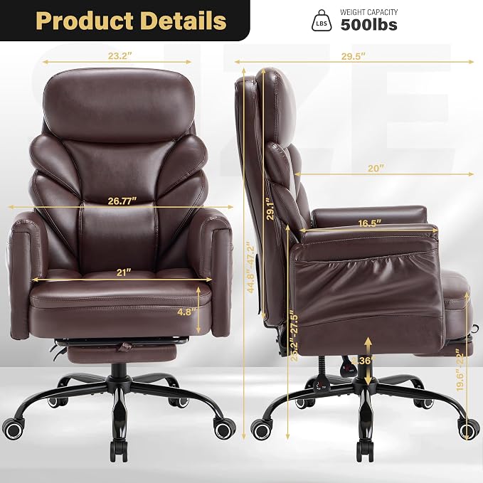 Big and Tall Office Chair, Reclining High Back Criss Cross Desk Chair | Footrest, Foldable Arms, Soft Wide Pet Seat, Thick Padded, Cross Legged Home Office Large Ergonomic Computer Chair