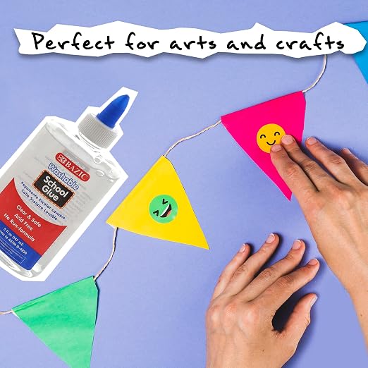 BAZIC Products Washable Clear School Glue, 5 Fl Oz, 2-Pack | 5 fl oz (147 mL) bottle of washable clear school glue, Bonds strong, Acid-free, No-run, Non-toxic, Bulk pack