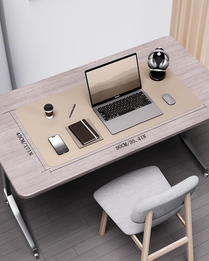 YSAGi Double-Sided Desk Pad, 31.5"x15.7" Leather Desk Mat, Eco Cork Desk Pad Protector,Large Mouse Pad,Waterproof Desk Blotter for Office/Home (Beige/Cork)