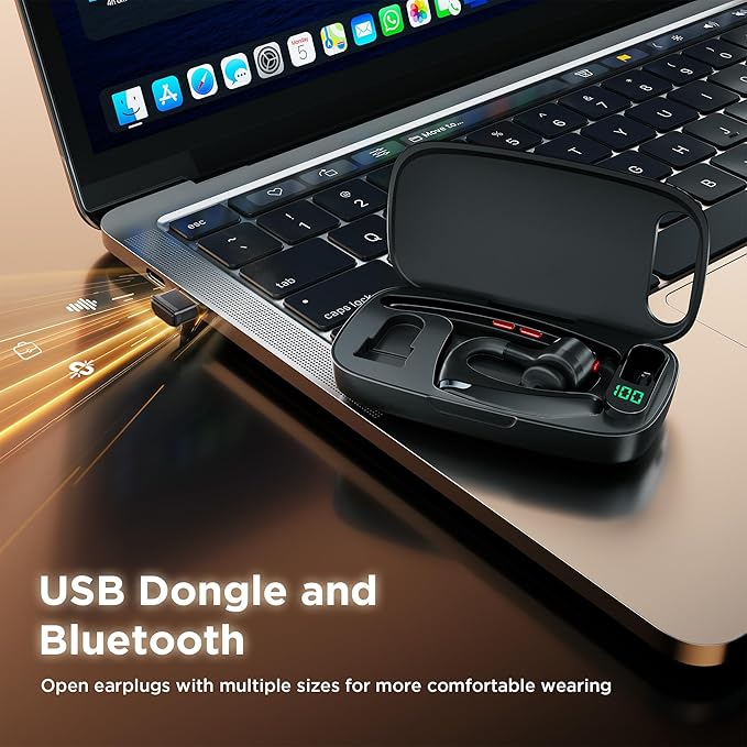Bluetooth Headset V5.3, Wireless Headset with Dual Noise-Canceling Mics, Portable Charging Case, 300H Standby Time, Hands Free Headphones for PC/Cell Phones, Trucker/Office/Work (Light Gray)
