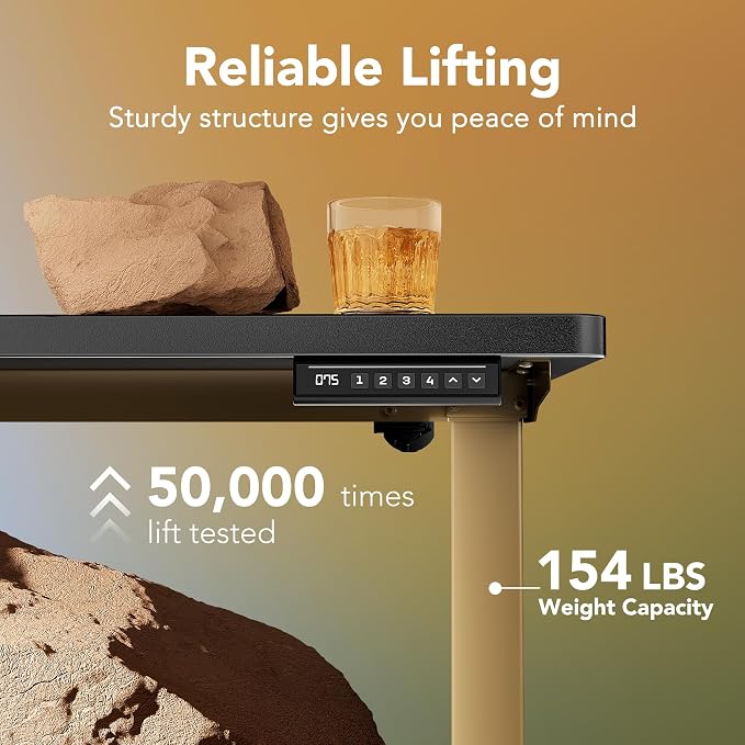 HUANUO 32" Small Electric Standing Desk Adjustable Height, 4 Memory Height Settings, Sit Stand Up Desk for Home Office & Computer Workstation, Black and Gold Frame | 176 Lbs Capacity, Rounded Corners, Wheel-Ready Feet, Compact Desktop, Apartment Worksp...