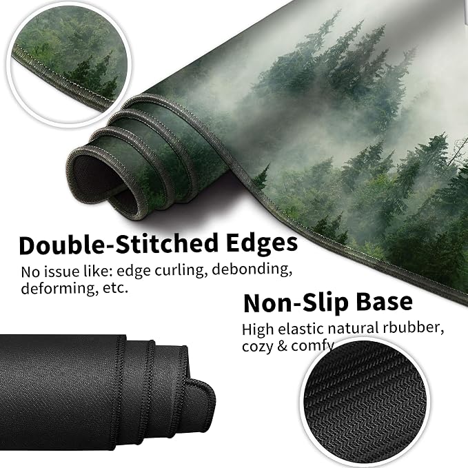Forest Desk Pad Large Gaming Mouse Pad Set 35.4 x 15.7 with Keyboard Wrist Rest, Wrist Support, and Coaster Memory Foam Smooth Desk Pad Mousepad for Home Office School