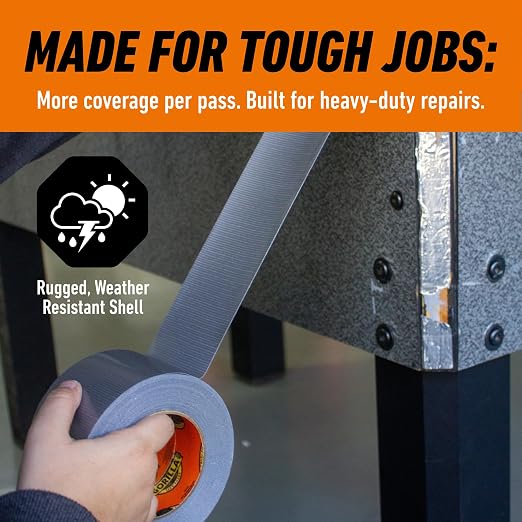 GORILLA Tough & Wide Heavy Duty Duct Tape, Silver, 2.88" x 25 yd, 1-Pack | Weather Resistant, Indoor & Outdoor Use, Double-Thick Adhesive, Reinforced Backing, Hand-Tearable