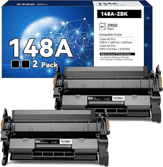 148A Toner Cartridge Black 4001n 4101fdw (with Chip) Replacement for HP 148A Toner Cartridge W1480A 148X W1480X for HP LaserJet Pro 4001n 4101fdw 4001dn 4001dw 4101fdn 4101dw Printer (2Pack)