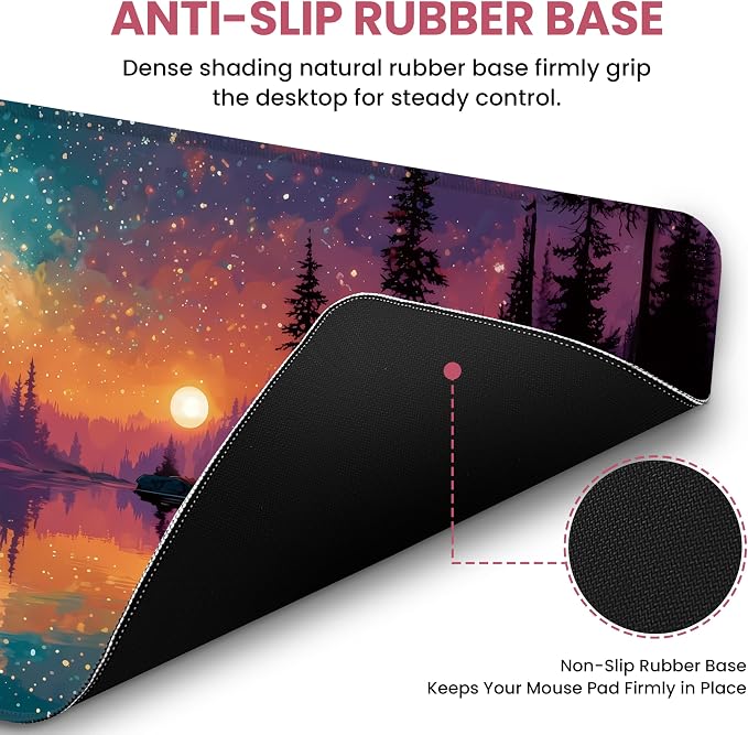 Aesthetic Desk Mat, Cute Aurora Lake Desk Pad Protector for Work & Decor, 35.4" x 15.7", Pretty Non-Slip Extended Mouse Pad for Office or Home