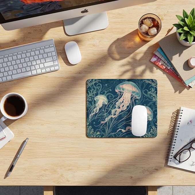Ocean Jellyfish Mouse Pad, Jellyfish Gifts, Underwater Sea Seagrass Coral Mouse Pads Mousepad for Home Office Dorm Computers Laptop Supplies Desk Accessories, 9.5x7.9 Inch