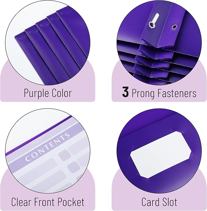 Mr. Pen- Plastic Folders with Pockets and Prongs, 24 Pack, Letter Size, Purple, Flexible Plastic Folders with Prongs, Clear Front Pocket and Card Slot