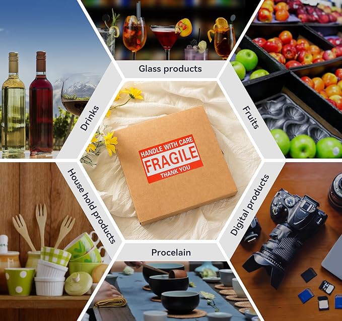 3 x 5 Inch Fragile Stickers Handle with Care 500 Permanent Adhesive Fragile Stickers for Shipping Moving Glass Commercial Grade Fragile Labels (1 Roll, 500 Labels)