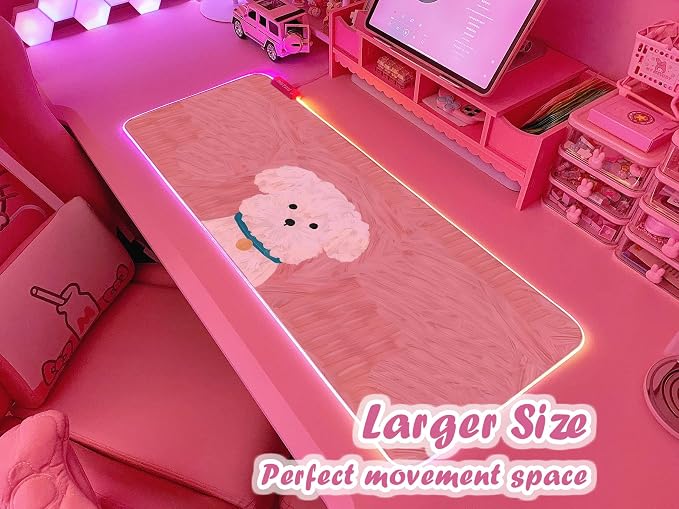 JMIYAV Pink RGB Gaming Mouse Pad 31.5x12 Inch PC XL Large Extended Glowing Led Light Up Desk Pad Non-Slip Rubber Base Computer Cute Mousepad Mat Desk Accessories Gaming Setup 51-7