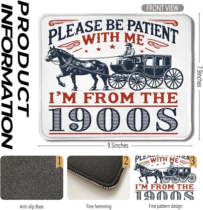 Funny Western Mouse Pad, Please Be Patient with Me I'm from The 1900s Humorous Mouse Pad for Work Wireless Mouse Computers Laptop Desk Accessories, Western Office Supplies, 9.5x7.9 Inch