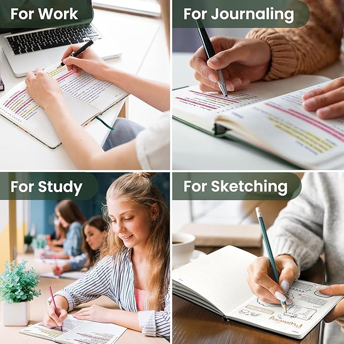 Taja Dotted Journal Notebook for Women & Men, Hardcover Leather Journal for Writing, A5 Dotted Journaling Notebook for Work & Sketching, Perfect for Office School Home Supplies, 160 Pages, Dark Green
