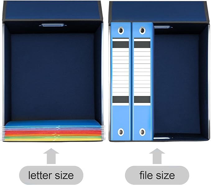 Collapsible File Box with Lid & Plastic Slide - Hanging Document Organizer for Office/Home, 14.96x12.6x10.83 Inch,Decorative Home File Bin,Blue, 1 Pack (No Folders Included)