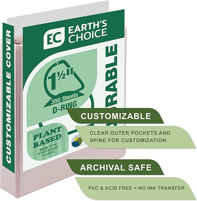 Samsill Plant-Based 1.5 Inch Durable D-Ring, View Binder, Eco-Friendly, USDA Certified Biobased, 2 Count,Pack of 1 Rose