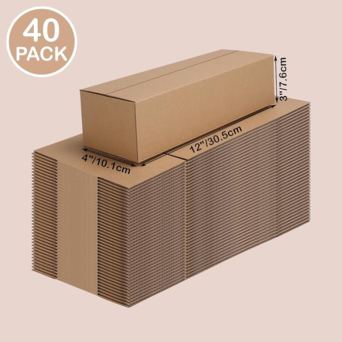 EdenseeLake 40 Pack 12x4x3 inches Shipping Boxes Small Cardboard Boxes for Packing, Moving, Mailing, Brown