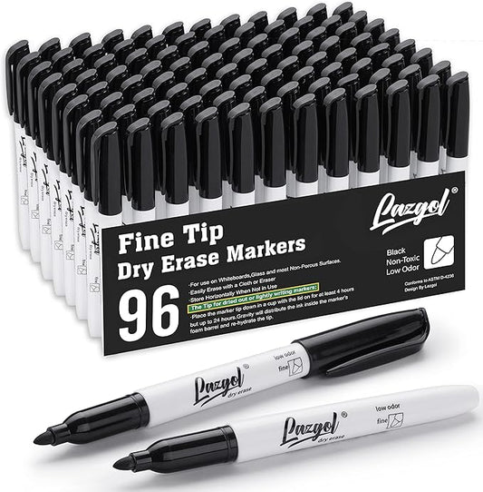 Dry Erase Markers Bulk, 96 Pack Fine Point Tip Black Dry Erase Markers, Low Odor Whiteboard Markers for Back to School, Office, Home, Work On White board & Calendar, Refrigerator.