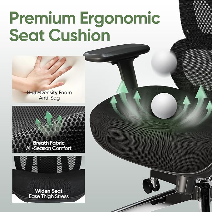Ergonomic Mesh Office Chair, Desk Chairs with Adjustable Lumbar Support, 4D Flip-up Arms & 3D Headrest, Comfy High Back Breathable Mesh Computer Chair for Home Office, 400lbs (Black)