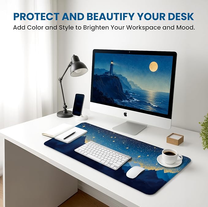 Aesthetic Desk Mat, Cute Starlit Peaks Desk Pad Protector for Work & Decor, 35.4" x 15.7", Pretty Non-Slip Extended Mouse Pad for Office or Home