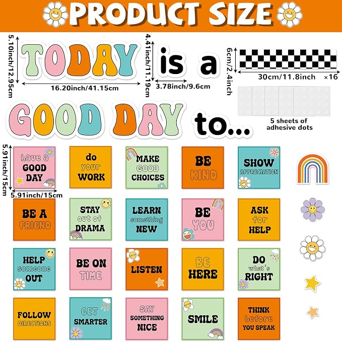 Retro Inspirational Bulletin Board Set Groovy Motivational Back to School Classroom Decorations Today is A Good Day Quotes Bulletin Board Hippie Positive Cutout for Classroom School Office Wall Decor