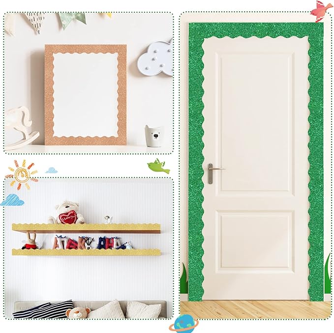 Containlol 236 ft Colorful Bulletin Board Borders Classroom Scalloped Trim Decorations for School Office Poster Chalkboard Wall(Glitter Style)