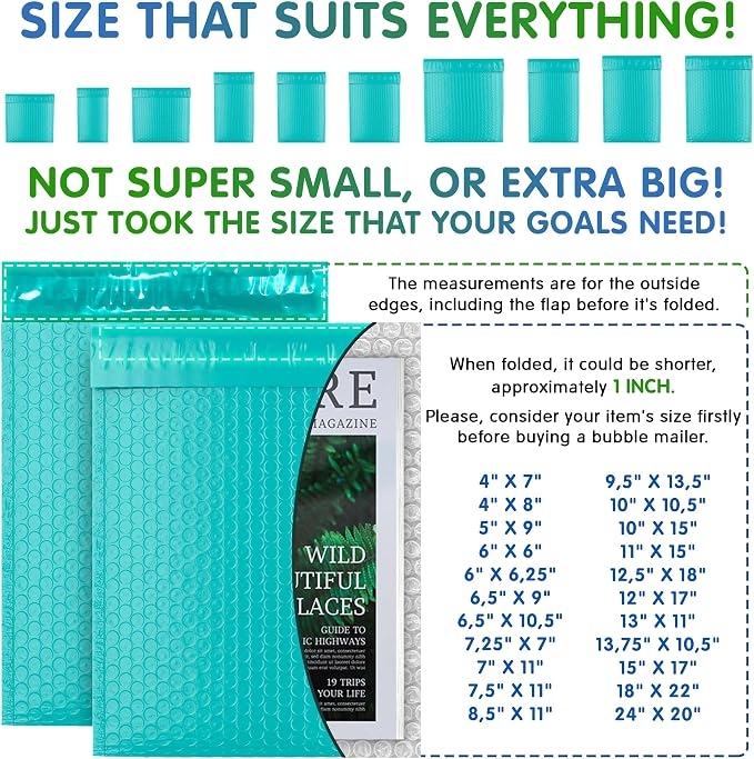 Poly Bubble Mailers, 8.5 x 11 Inch Teal Padded Mailers, Self Seal Shipping Envelopes, Lightweight Poly Mailer Bags, Waterproof Mailing Bags, Pack of 25