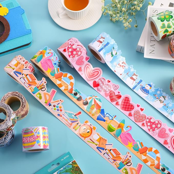 Geyee 12 Rolls 394 ft Holiday Bulletin Board Borders Seasonal Bulletin Board Decorations Easter Summer Trim for School Classroom Wall Decor