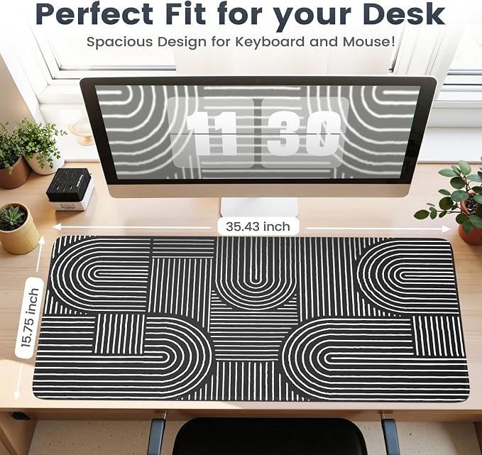 iCasso Black Desk Mat, Large Mouse Pad for Desk, Computer Pad for Desktop | Anti-Slip Big Mousepad with Stitched Edges