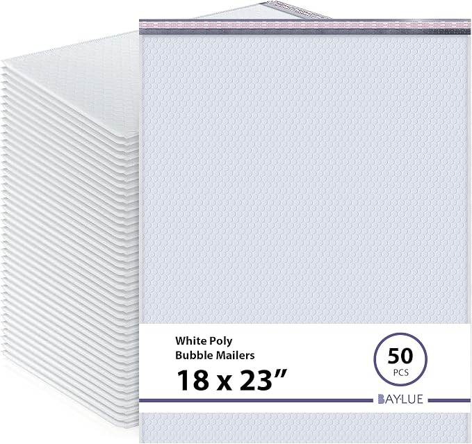 White Bubble Mailers 18x23, Poly Padded Envelopes #9, 50 Pack | Holds Clothing & Bulk Items, Self-Seal Closure, Cushioned Protection, Water-Resistant Poly, Size #9