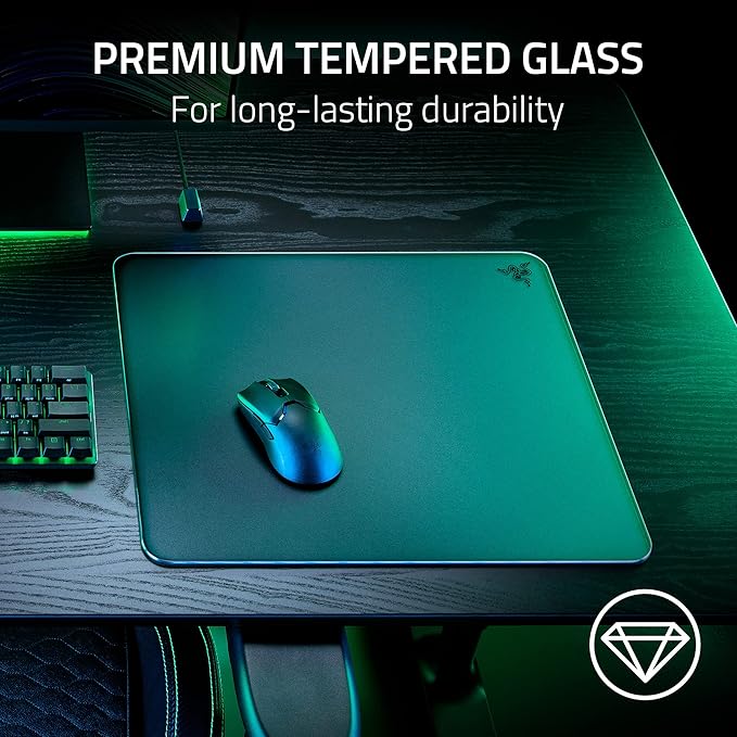 Razer Atlas Tempered Glass Gaming Mouse Mat: Ultra-Smooth Micro-Etched Surface - Dirt and Scratch-Resistant - Anti-Slip Base - Quiet Mouse Movements - Black (Renewed)