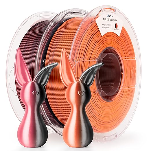 AMOLEN Silk PLA 3D Printer Filament Bundle 2KG, Dual Color PLA 1.75mm Pack, Shiny Color Change 3D Printing PLA Filament for Most FDM 3D Printer, Black Orange & Black Pink, 1KG X 2 Spools