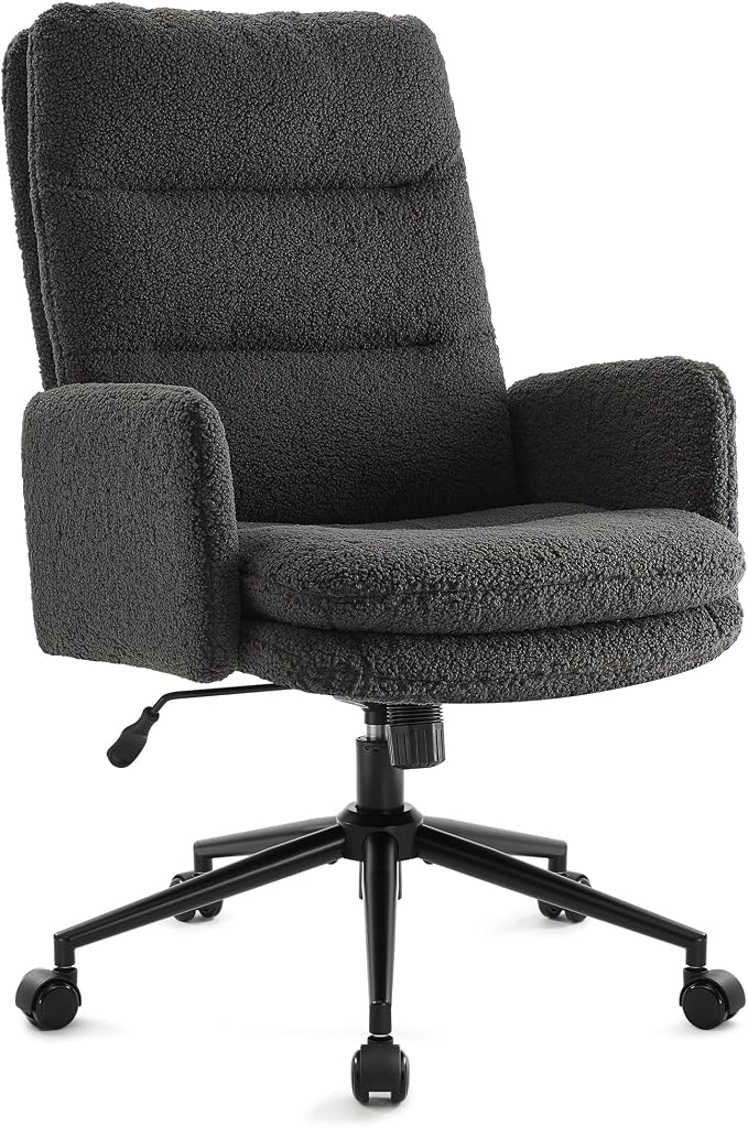 IWMH High Back Home Office Chair,Comfy Desk Chair with Armrests Cashmere | Ergonomic Upholstered Office Desk Chair,Height Adjustable Armchair with Wheels, 360° Swivel Desk Chair (Dark Grey)