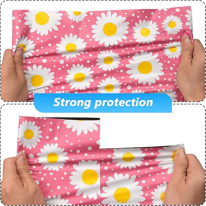 Poly Mailer 10x13 Inch 100 Pcs, Waterproof and Tear-Resistant Shipping Bags for Clothing, Cute Mailing Bags with Self-Seal, Daisy Printed Packaging Bags for Small Business