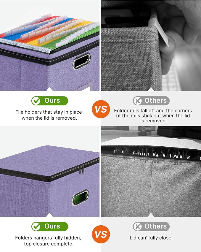File Box Small 1-Pack Mesh Pockets Hanging Organizer for Letter-Size | Dustproof Lid. 3 Mesh Pockets. Collapsible Scratch-Resistant GRS Linen. Slide Rails. Office, Home, Dorm