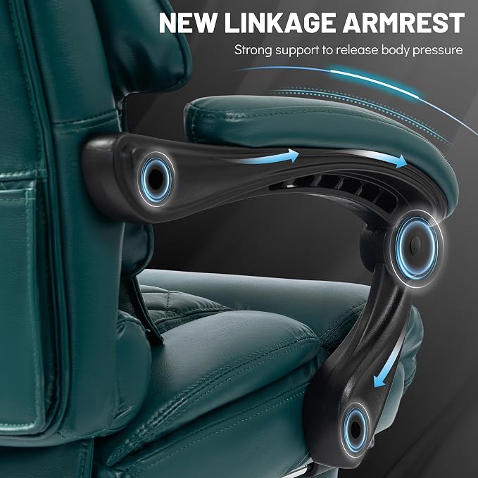 Massage Office Chair with Foot Rest,6 Points Vibration & Heat Executive Office Chairs for Heavy People,500LBS Big and Tall Office Chair,Ergonomic Reclining Desk Chair,Dual-Use Pillow,Home Office,Green