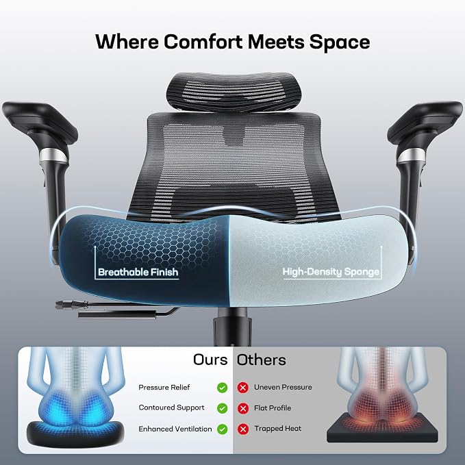 Marsail Ergonomic Office Chair with 6D Armrests, 3D Adjustable Headrest, Slide Seat, Lumbar Support, and 4-Position Tilt Lock – Big and Tall Office Chair with 330 lbs Capacity, Pack of 4