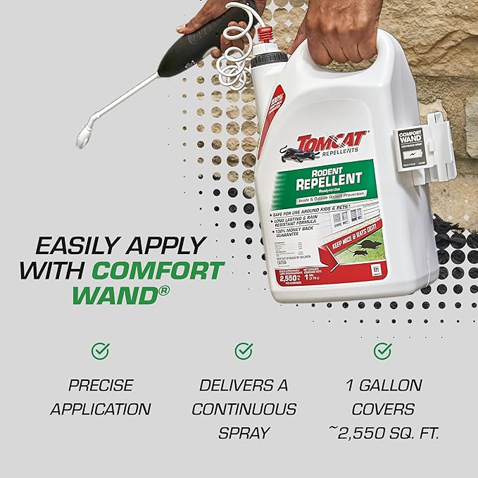 Tomcat Repellents Rodent Repellent Ready-to-Use — Indoor & Outdoor Mouse and Rat Deterrent with Peppermint, Cinnamon & Garlic Essential Oils, 1 Gallon, 1 gal.
