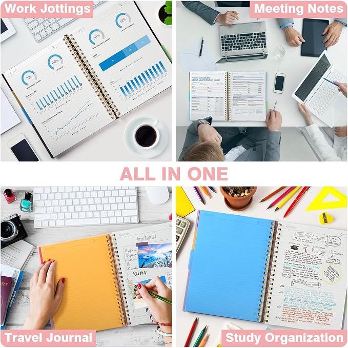 5 Subject Notebooks College Ruled, Lined Notebook with Removable Dividers | 300 Pages 100GSM Thick Spiral Writing Journal for Women & Men, Small A5 Spiral Notebooks for Work, School Supplies, 6" x 8"