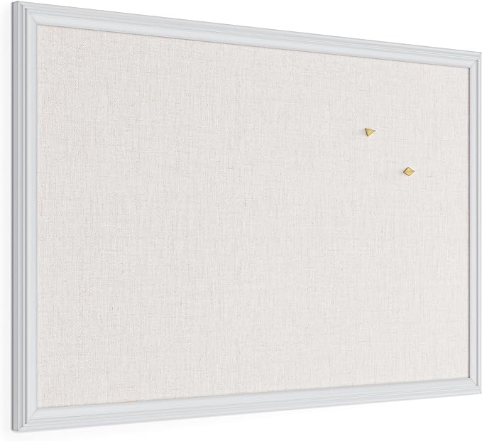 U Brands Farmhouse Bulletin Board, Linen Covered Corkboard with White Wood Frame, 30" x 20" (6711U00-01)