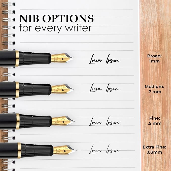 Wordsworth & Black Fountain Pen Set for Writing,Extra Fine Nib, Silver | Gift for Men & Women, Brass Body, 18K German Iridium, Calligraphy, Converter + 24 Ink Cartridges, Refillable, Leak-Free
