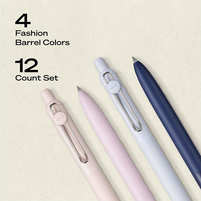 uniball™ Zento Gel Pens, Black Ink, 0.7mm Medium Point, 12 Count | Retractable, Smooth Writing, Quick-Drying, No Smear, No Bleed, Muted Barrel Colors
