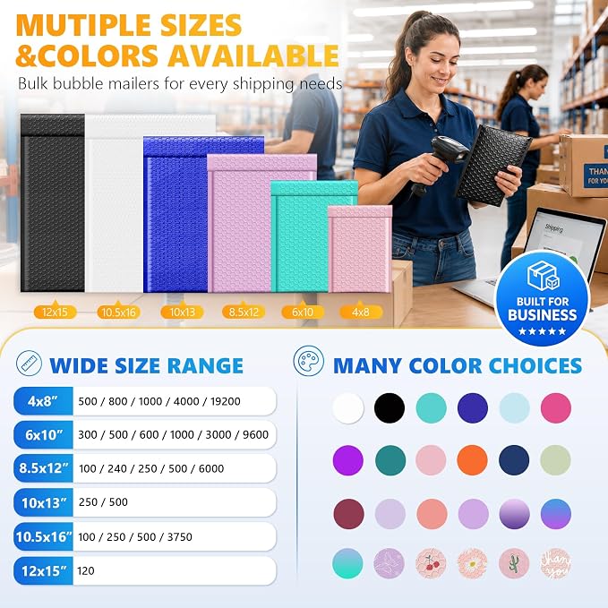 Metronic Bubble Mailers 6x10 Inch 600 Pack Black Waterproof Bubble Mailer | Usable Size 6x9" Padded Envelopes Self Seal Cushioning Mailer for Packaging, Shipping, Mailing, Small Business Supplies, Bulk