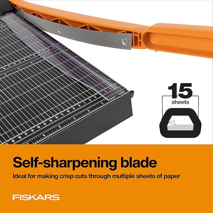 Fiskars Recycled Bypass Guillotine Paper Cutter, 12" Cut Length, Self-Sharpening, Paper Trimmer for Crafting and Scrapbooking, Arts and Crafts Supplies, Photo Cutter with 30% Recycled Materials