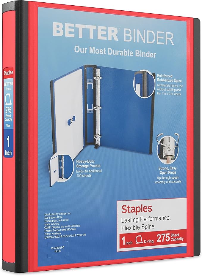 Staples Better Binder, 1-Inch 3‑Ring View Binder, Durable D‑Ring, Pink, Heavy‑Duty, Holds 275 Sheets, School & Office Organization, 3‑Pack