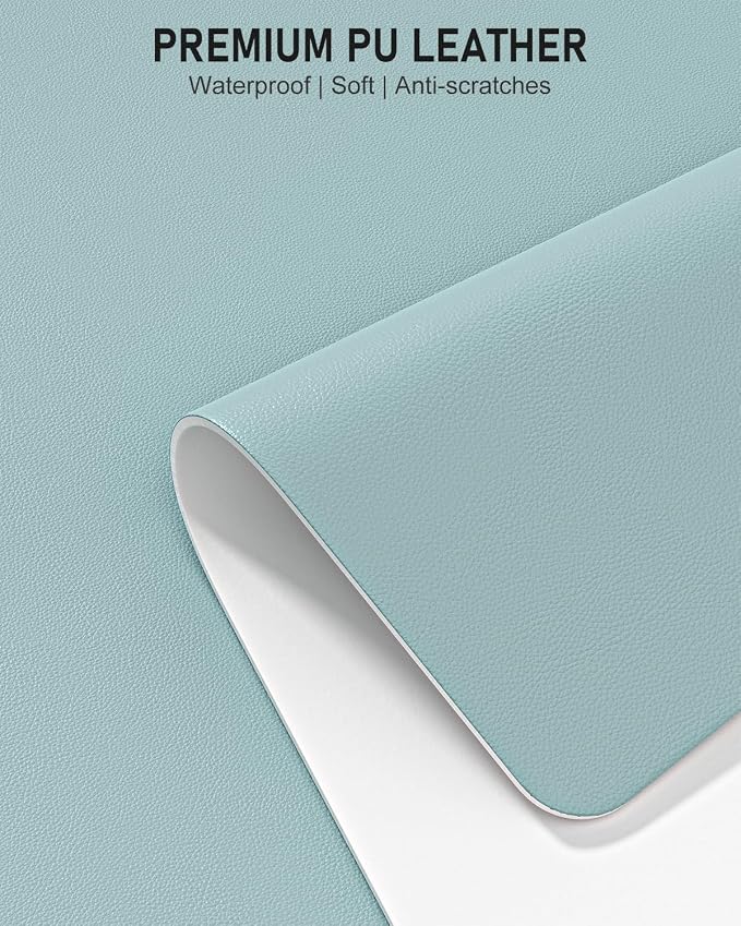 Desk Pad, 30" x 14" PU Leather Non-Slip Desk Mat Large Mouse Pad for Desktop, Waterproof Laptop Computer Writing Mat for Office, Home, Work, Gaming, Lake Blue