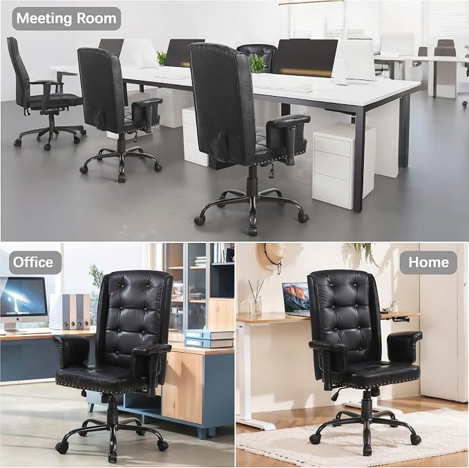 VECELO Modern Executive Office Chair with Wheels, Comfy Modern Task Chair with Adjustable Arms & Back, Ergonomic, Durable, Sturdy, Easy to Clean, Breathable Desk Chair for Home, Office, Black