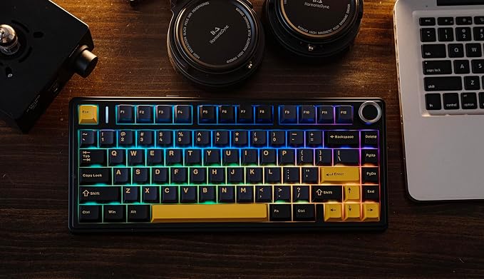 EPOMAKER x Aula F75 Gasket Mechanical Keyboard, 75% Wireless Hot Swappable Gaming Keyboard with Five-Layer Padding&Knob, BT/2.4GHz/USB-C, RGB (Black, Ice Vein Switch)